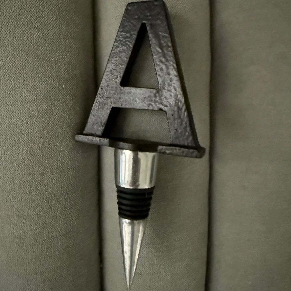 Pottery Barn Letter A Black Silver Wine Stopper Entertaining Details Decor Host